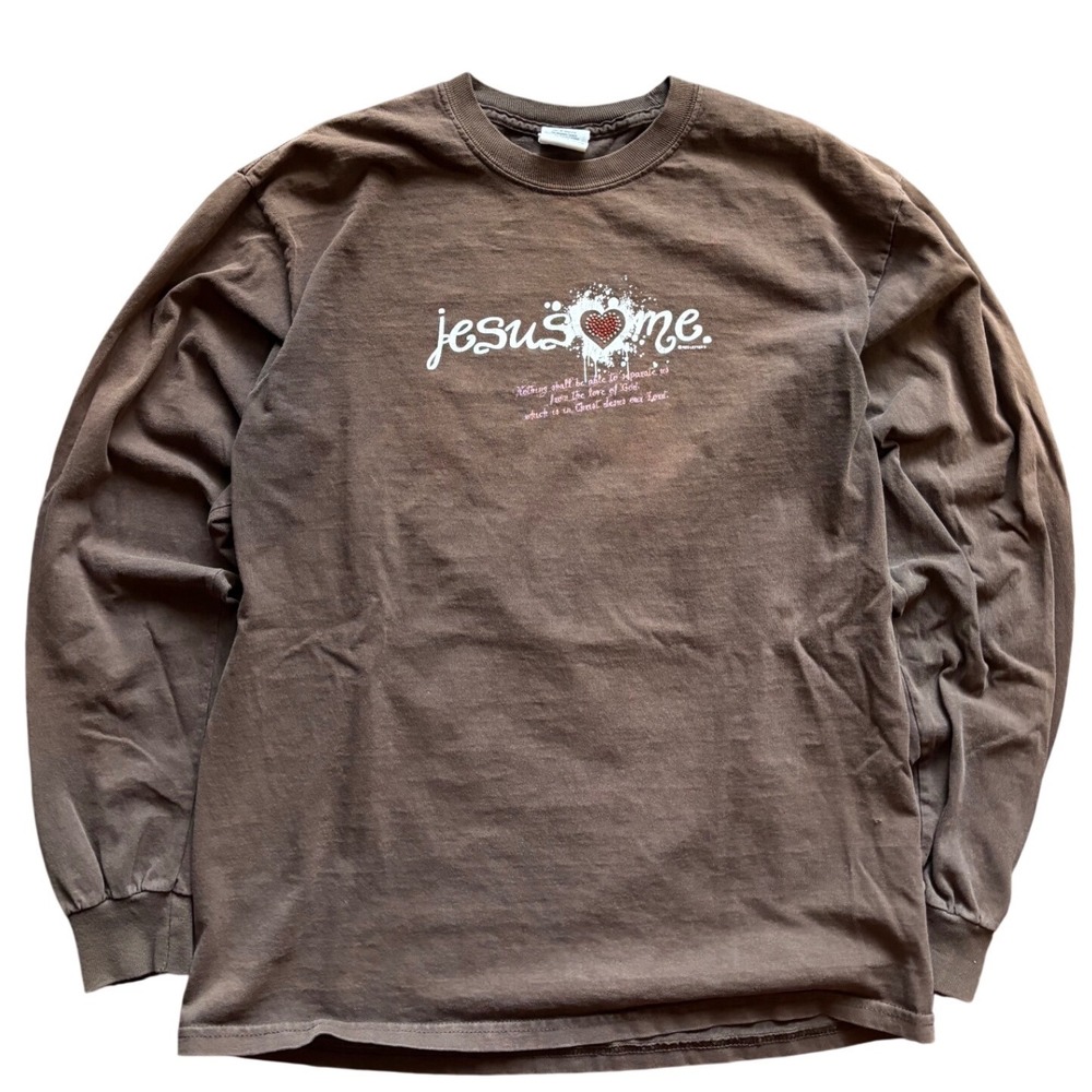 Vintage 00's Y2K Jesus Hearts Loves Me Long Sleeve Shirt Size M